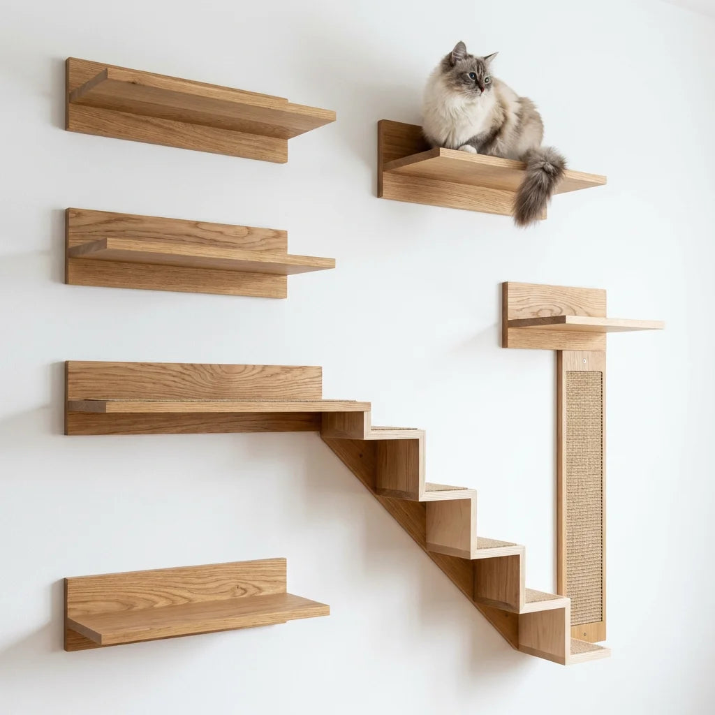Modern cat wall shelves climbing stairs set