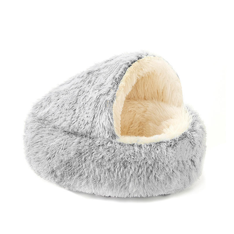 Winter warm semi enclosed cat bed cave