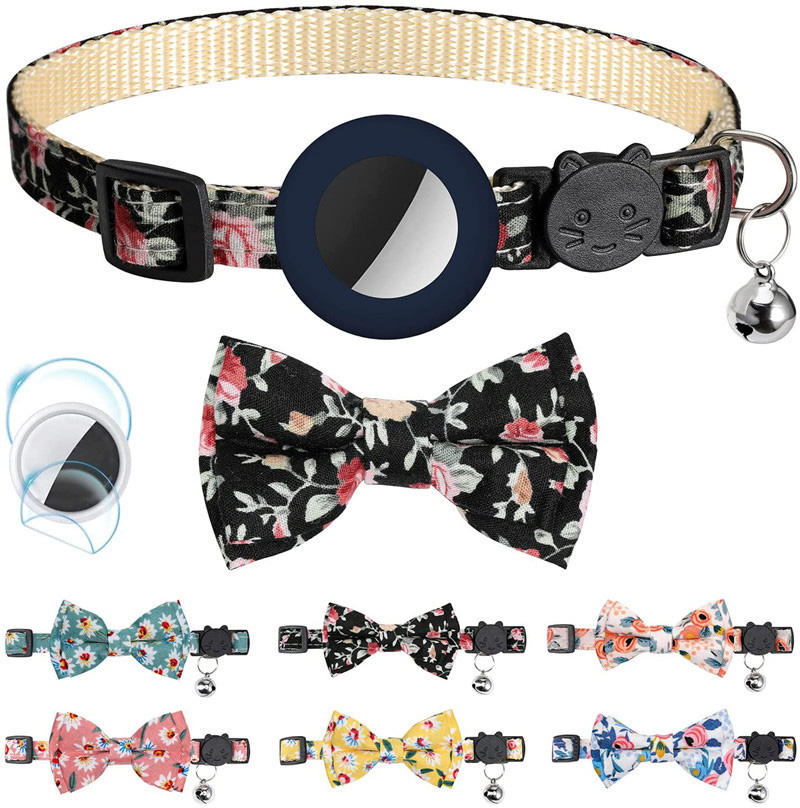 Flower bow tie cat collar with AirTag holder